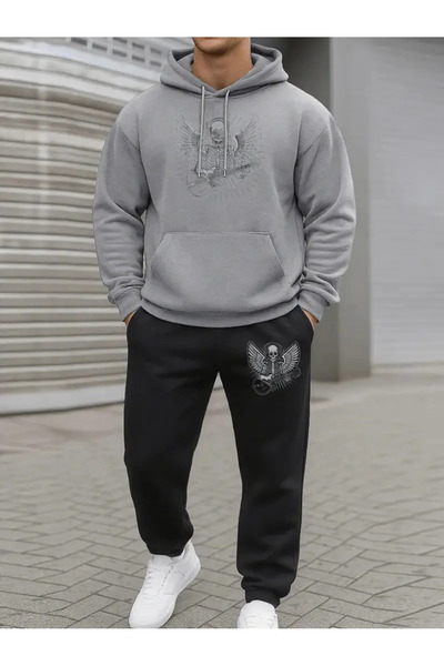 AEMİ Unisex Printed Hooded Sweatshirt and Jogger Sweatpants - Bottom Top Set