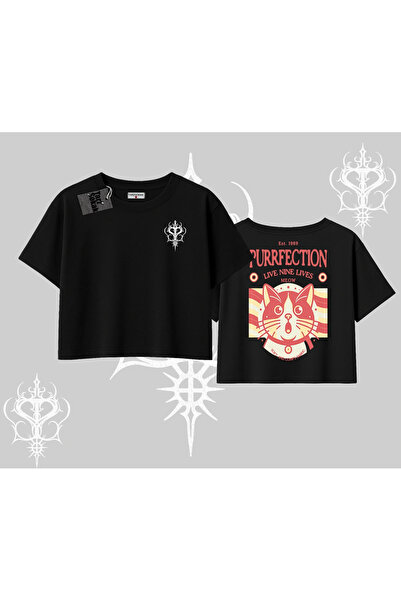 Tarzsokak Μπλουζάκι Oversize Crop με Σχέδιο Γάτας  "Ζήσε Εννέα Ζωές "