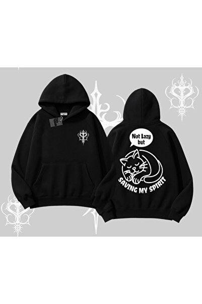 Tarzsokak Hanorac cu glugă cu imprimeu „Not Lazy Saving My Spirit Cat”
