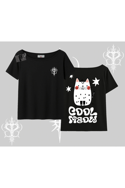 Tarzsokak Tricou cu guler bărcuță, cu imprimeu pe spate, cu pisică drăguță sc...