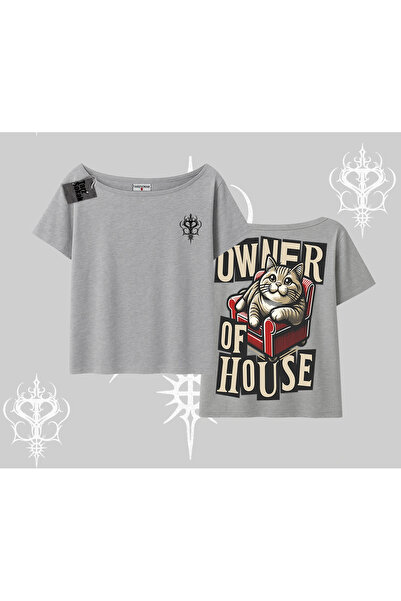 Tarzsokak Собственикът на къща Котка с печат на гърба и лодка врата Т-shirt