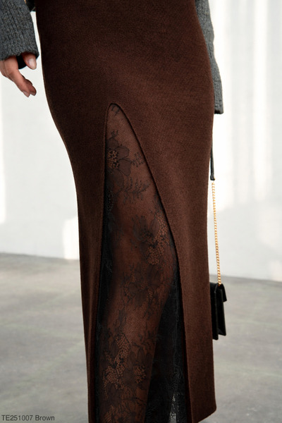 SAPHYR LUXEA SAPHYR PREMIUM DANTEL YIRTMAÇ DETAYLI ÇELİK ÖRGÜ TRİKO ETEK