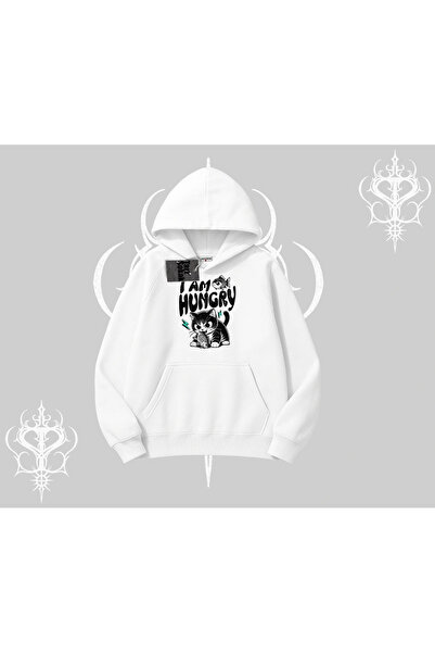 Tarzsokak Hanorac cu glugă cu imprimeu Am Hungry Cat