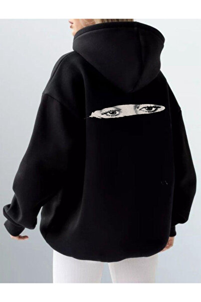 Rivox Unisex Black Hooded Oversized Swetashirt Eye Printed Design