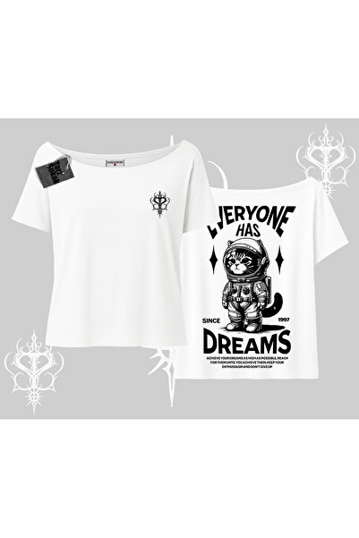 Tarzsokak تي شيرت مطبوع عليه عبارة Everyone Has Dreams Astronaut Cat Back مطب...