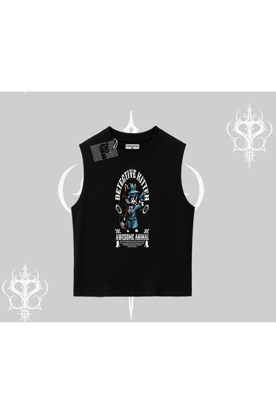 Tarzsokak Tricou fără mâneci cu imprimeu Detective Kitten Cat