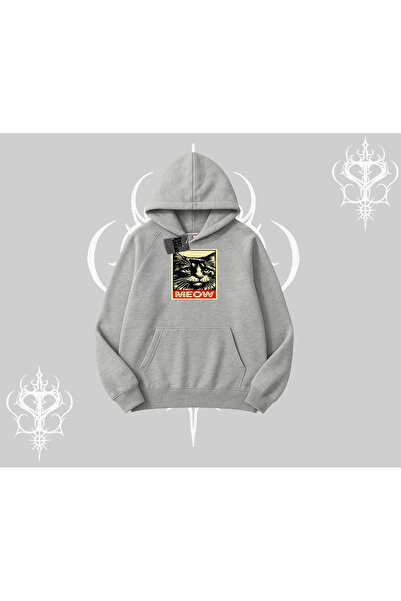 Tarzsokak Hanorac cu glugă cu imprimeu portret de pisică scrisă Meow