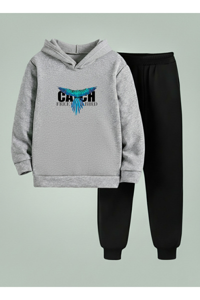 LORVEX Swea tricou - Set trening pentru copii (cu glugă) cu imprimeu PAPAGAL ...