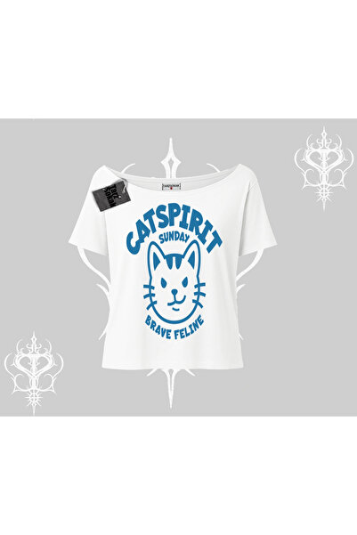 Tarzsokak Tricou cu guler bărcuță, cu imprimeu pisică scrisă, Catspirit Sunda...