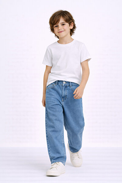 NAWİ 215-12-25 Erkek Çocuk Baggy Kot Pantolon Düz Paça Günlük Rahat Kalıp 6/1...
