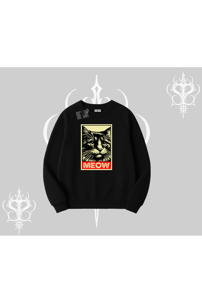 Tarzsokak Hanorac Biskilet cu imprimeu portret de pisică scrisă Meow
