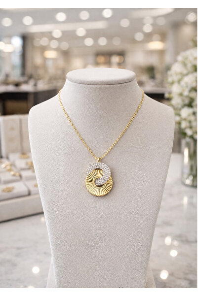 mischa jewelry Spiral Patterned Zircon Stone Steel Ring Necklace