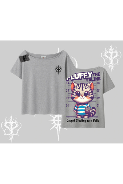 Tarzsokak Tricou cu guler bărcuță, cu imprimeu drăguț cu pisică scrisă pe spa...