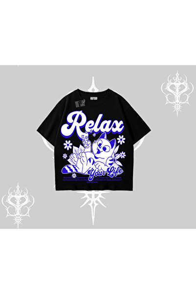 Tarzsokak Tricou oversize cu imprimeu Relax Cat