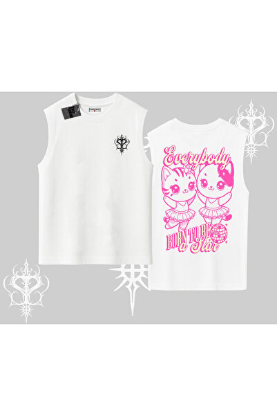 Tarzsokak Tricou fără mâneci cu imprimeu pe spate cu pisică drăguță și textul...