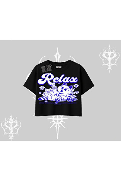 Tarzsokak Relax mačka Štampano Oversize kroj Skraćeni kroj majica