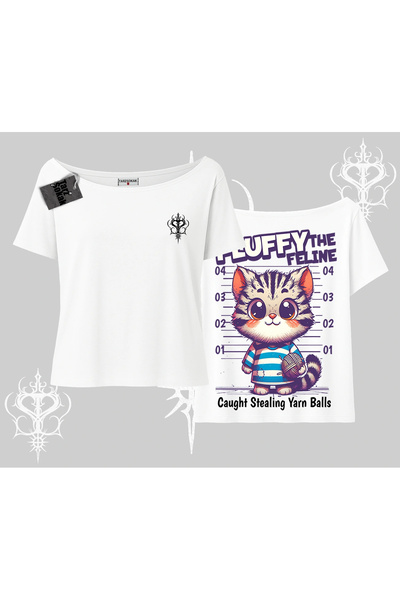 Tarzsokak Tricou cu guler bărcuță, cu imprimeu drăguț cu pisică scrisă pe spa...