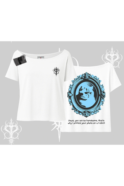 Tarzsokak Tricou cu decolteu bărcuță, imprimat cu pisică și ramă