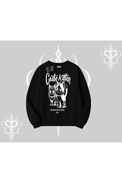 Tarzsokak Hanorac Biskilet cu imprimeu pisică drăguță și pisicuță simpatică s...