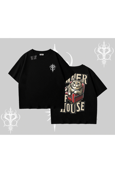 Tarzsokak Tricou oversize cu imprimeu pe spate „The Owner of House Kedi”
