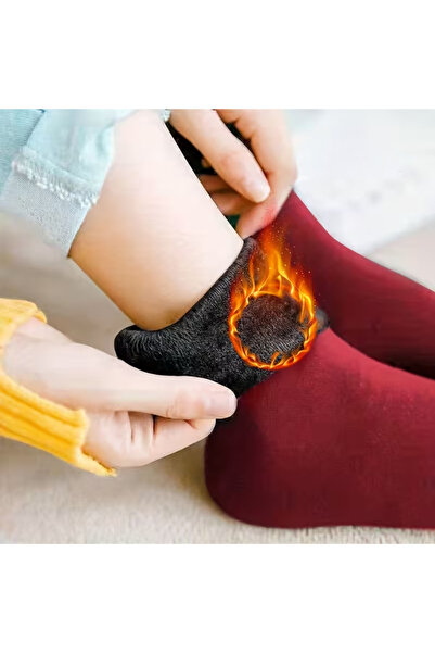 MİSTİRİK Winley Model Sock Socks with Plush Inside, Warm Ankle-Length Socks, Burgundy Color