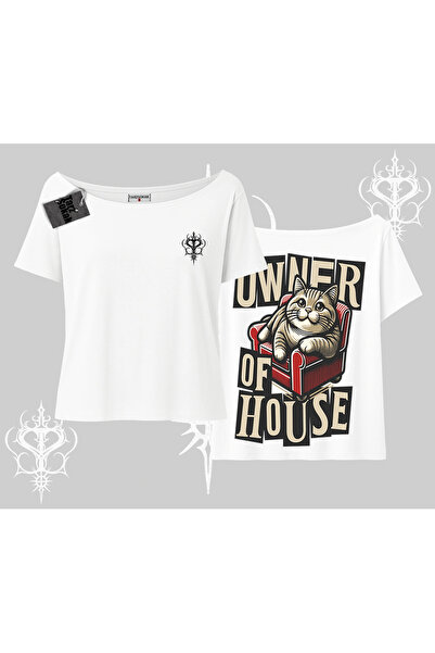 Tarzsokak Собственикът на къща Котка с печат на гърба и лодка врата Т-shirt