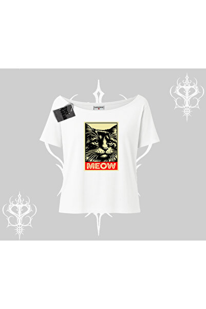 Tarzsokak Tricou cu decolteu bărcuță, imprimat cu portretul unei pisici și te...