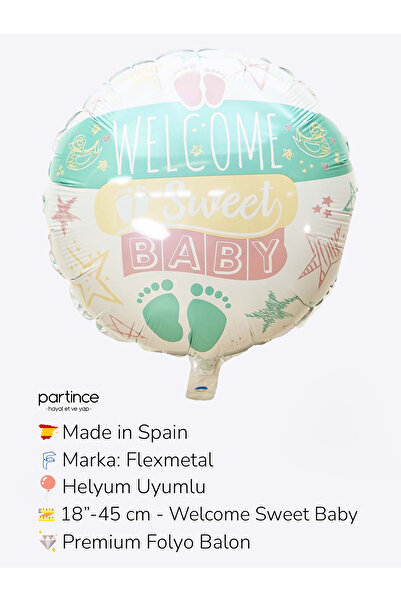 partince Welcome Sweet Baby Yazılı Folyo Balon Hoşgeldin Bebek Tema Folyo Bal...