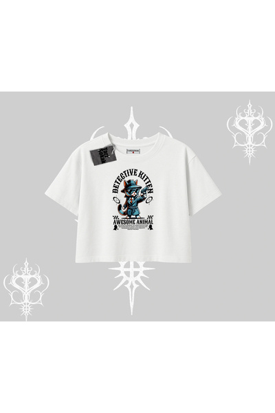 Tarzsokak Tricou crop supradimensionat cu imprimeu Pisicuța Detectiv