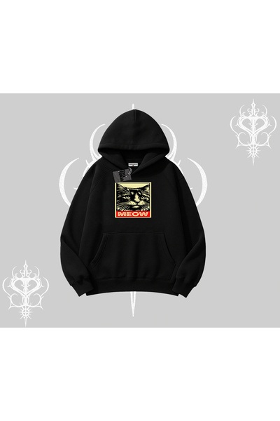 Tarzsokak Hanorac cu glugă cu imprimeu portret de pisică scrisă Meow