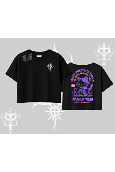 Tarzsokak Tricou crop supradimensionat cu imprimeu pe spate cu pisica mamă dr...