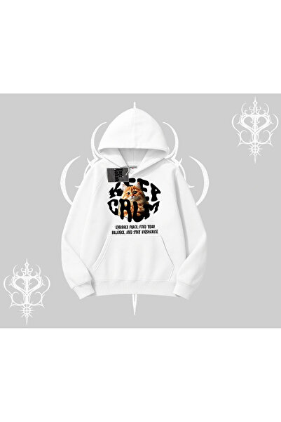 Tarzsokak Hanorac cu glugă Keep Calm, cu imprimeu cu pisici, stil streetwear