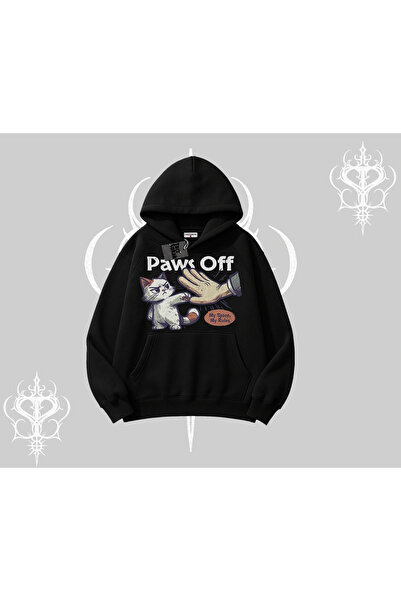 Tarzsokak Φούτερ με κουκούλα Paws Off με στάμπα γάτας και γράμματα, στυλ stre...