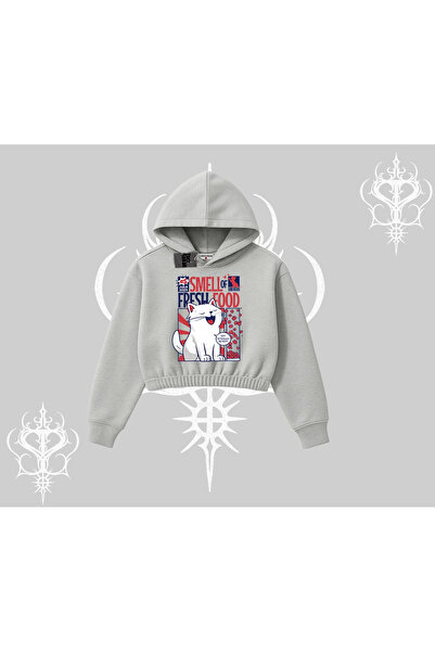 Tarzsokak Mirosul de mâncare proaspătă Hanorac scurt cu glugă și imprimeu Kedi