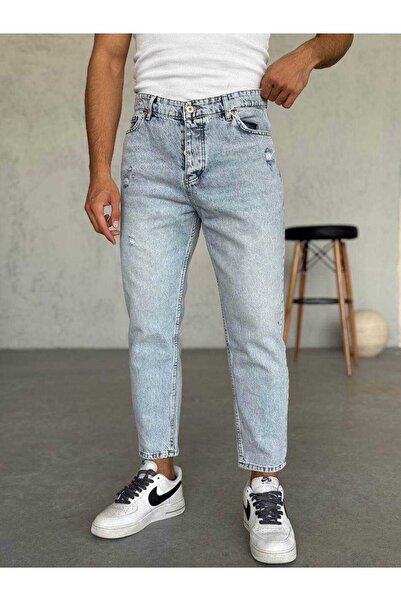 OHEPMODA Men's Boyfriend Jeans with Laser Detailing
