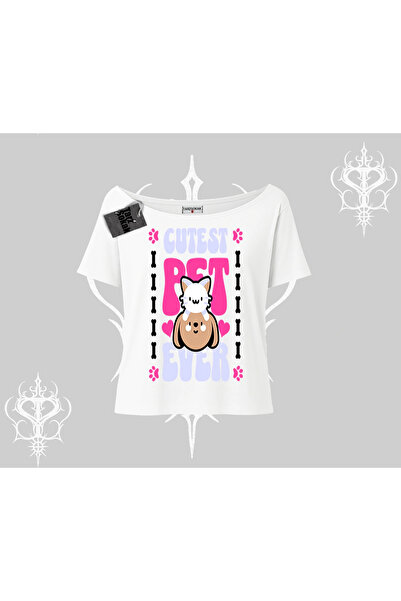 Tarzsokak Tricou cu guler tip barcă imprimat „Cel mai bun animal de companie ...