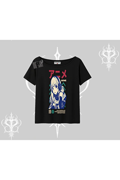 Tarzsokak Tricou cu gâtul barcă, cu model anime pentru fete, în stil japonez