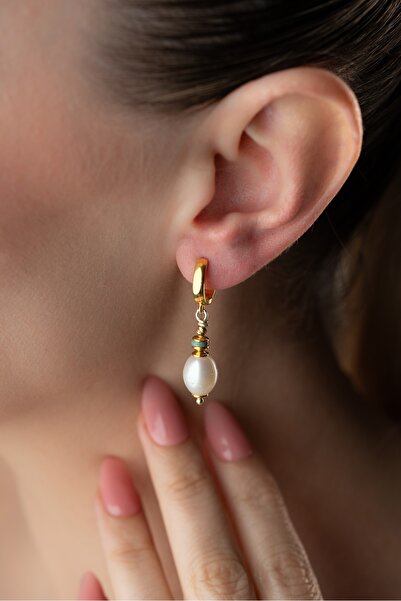 Two Arts Kadın 925 Ayar Gümüş Küpe Turkuaz Detaylı İnci Sallantılı Küpe | 14 ...