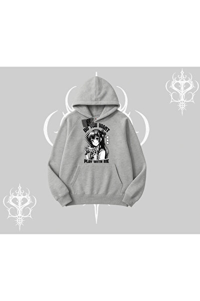 Tarzsokak سويت شيرت بقلنسوة هل تريد أن تلعب بي أنمي فتاة مطبوع