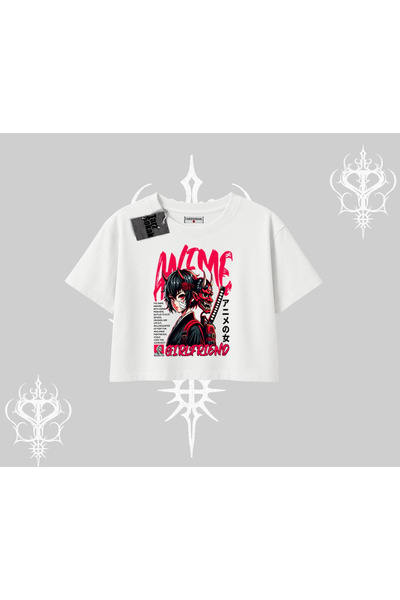 Tarzsokak قصة فضفاضة تي شيرت كروب أنيمي جيرل فريند أحمر