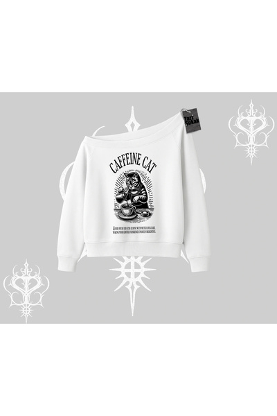 Tarzsokak Hanorac cu gâtul tip barcă, cu imprimeu cu tematică cafea și pisici