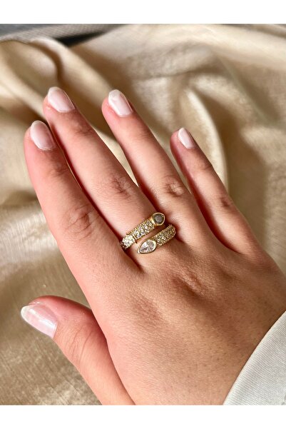 D&Z ACCESSORİES خاتم فاخر مطلي بالذهب قابل للتعديل مرصع بأحجار باجيت |   خاتم...