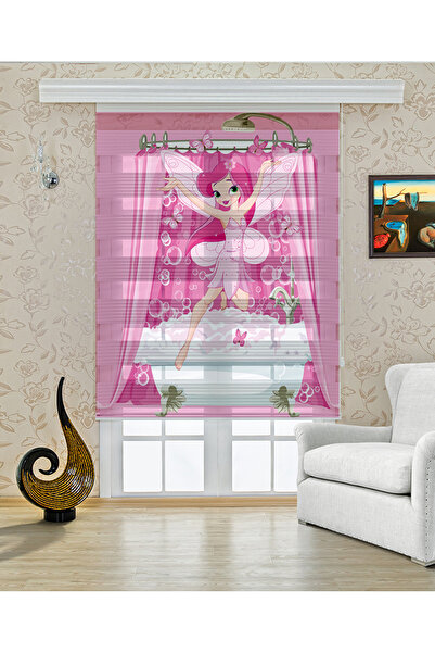 Perdecizade (ENXBOY)PERİ KIZ PEMBE DİJİTAL BASKILI ZEBRA PERDE-COCUK ODASI-STOR PERDE