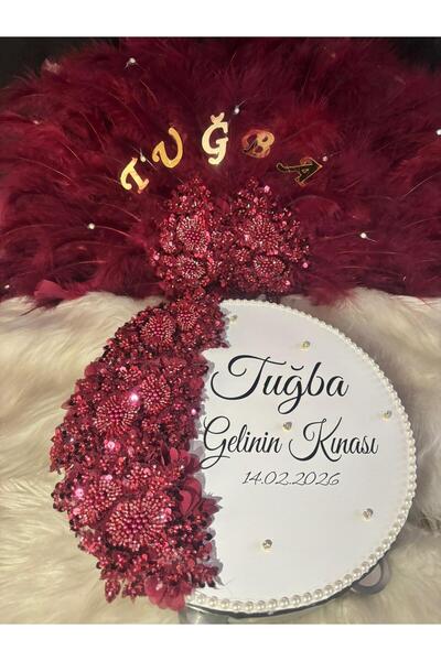 TAN EVENT Vip Gelin Defi+ Aplikli Yelapze Bordo,Gelin Tefi,İşlemeli Gelin Defi