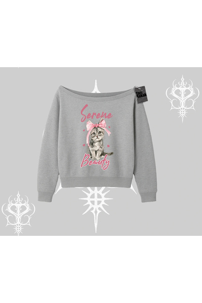 Tarzsokak سترة سيرين بيوتي كات مطبوع برقبة على شكل قارب