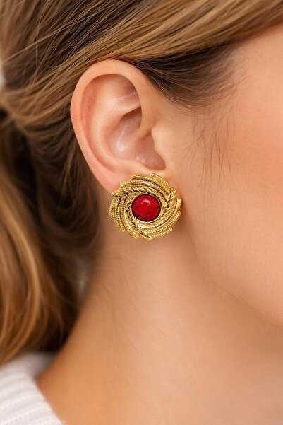 New Obsessions Stainless Steel Red Stone Women's Earrings