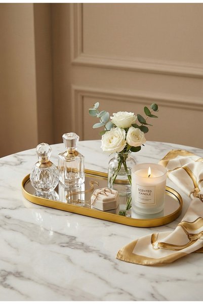 Yavuzhan Metal Gold Framed Oval Mirrored Decorative Tray (13X30)