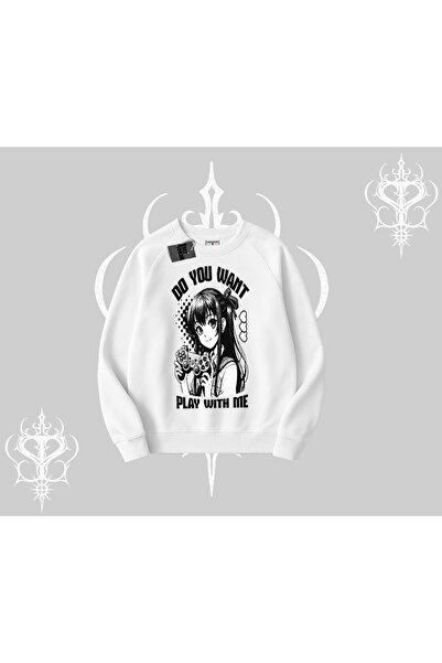 Tarzsokak سويت شيرت Biskilet هل تريد أن تلعب بي أنمي كيز مطبوع