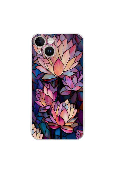 PrintiFy iPhone 14 Plus ile Uyumlu Vitray Sessiz Lotus Tasarımlı Şeffaf Silik...