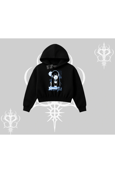 Tarzsokak Капшонлу Кроп Суитшърт Кибер Y2K Аниме Момиче Уличен Звук Естетика